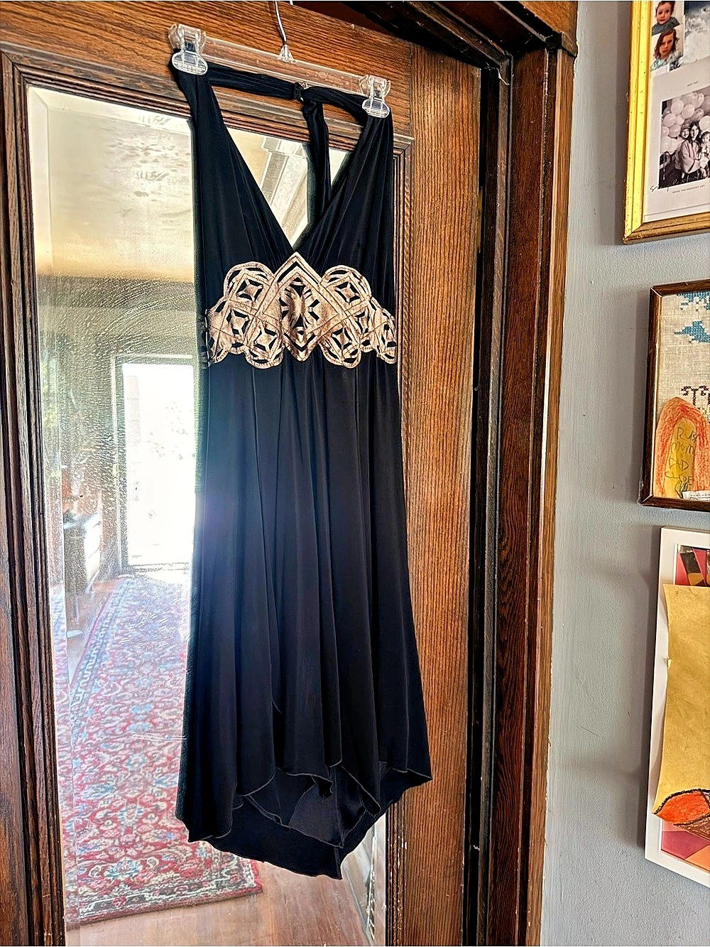 bebe Embellished Maxi Dress Black & Brown Size Small